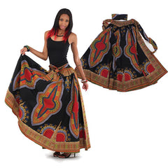 Traditional Print Maxi Skirt Black Womens Skirts
